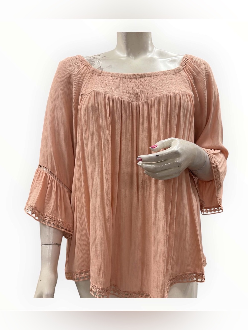 Love & Legend Peach Boho Square-Neck Blouse Size 2X